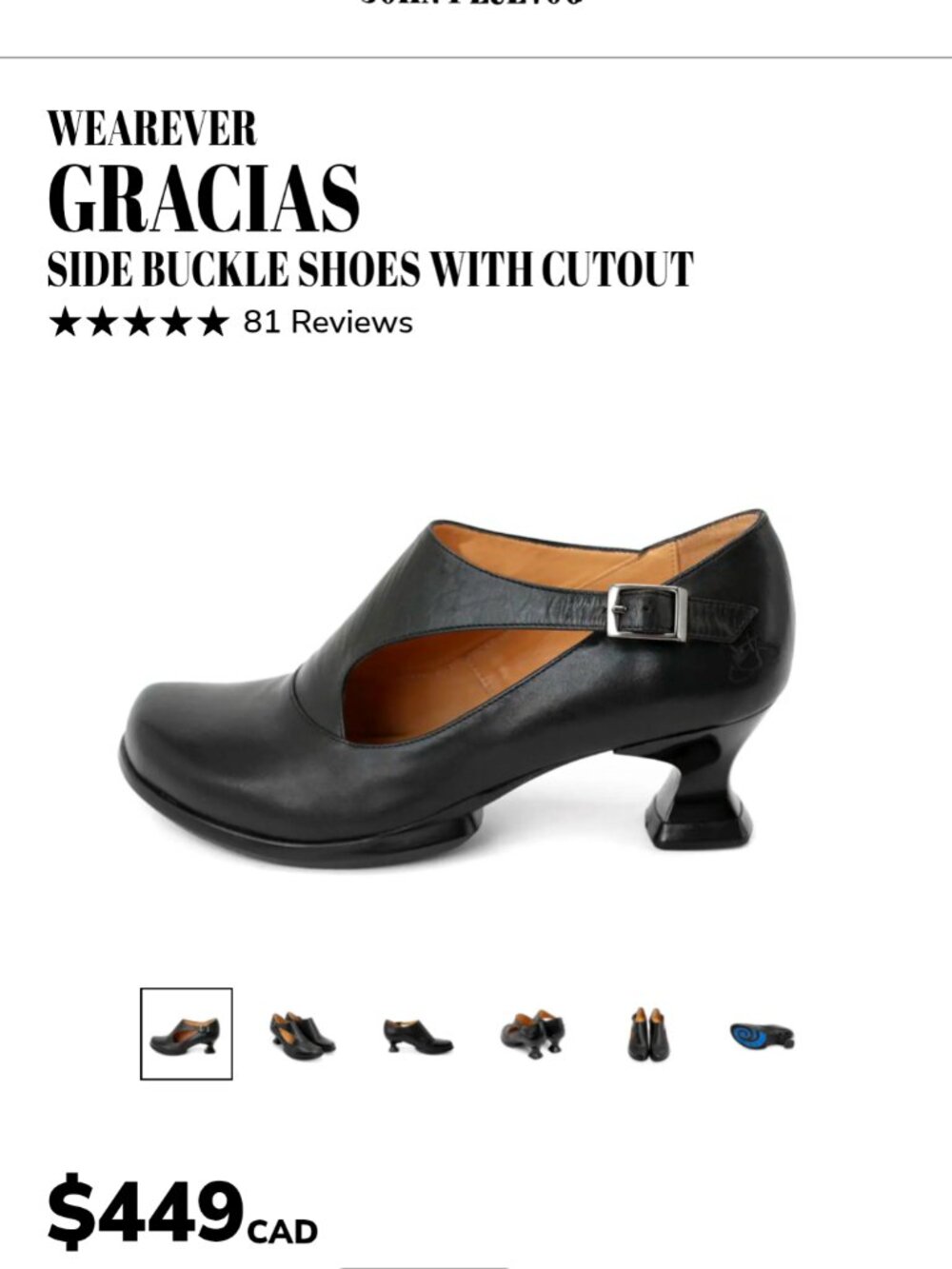 John Fluevog Black Leather Side Buckle Heels with Sculpted Heel
